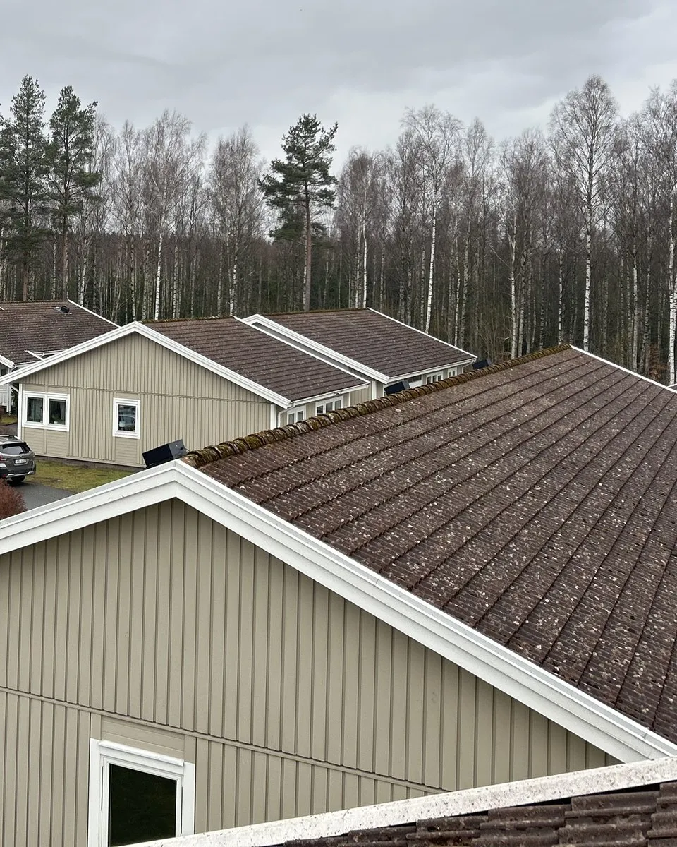 Taktvätt på radhusområde, före